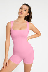 Square Neck Short Sculpting Jumpsuit - Pink